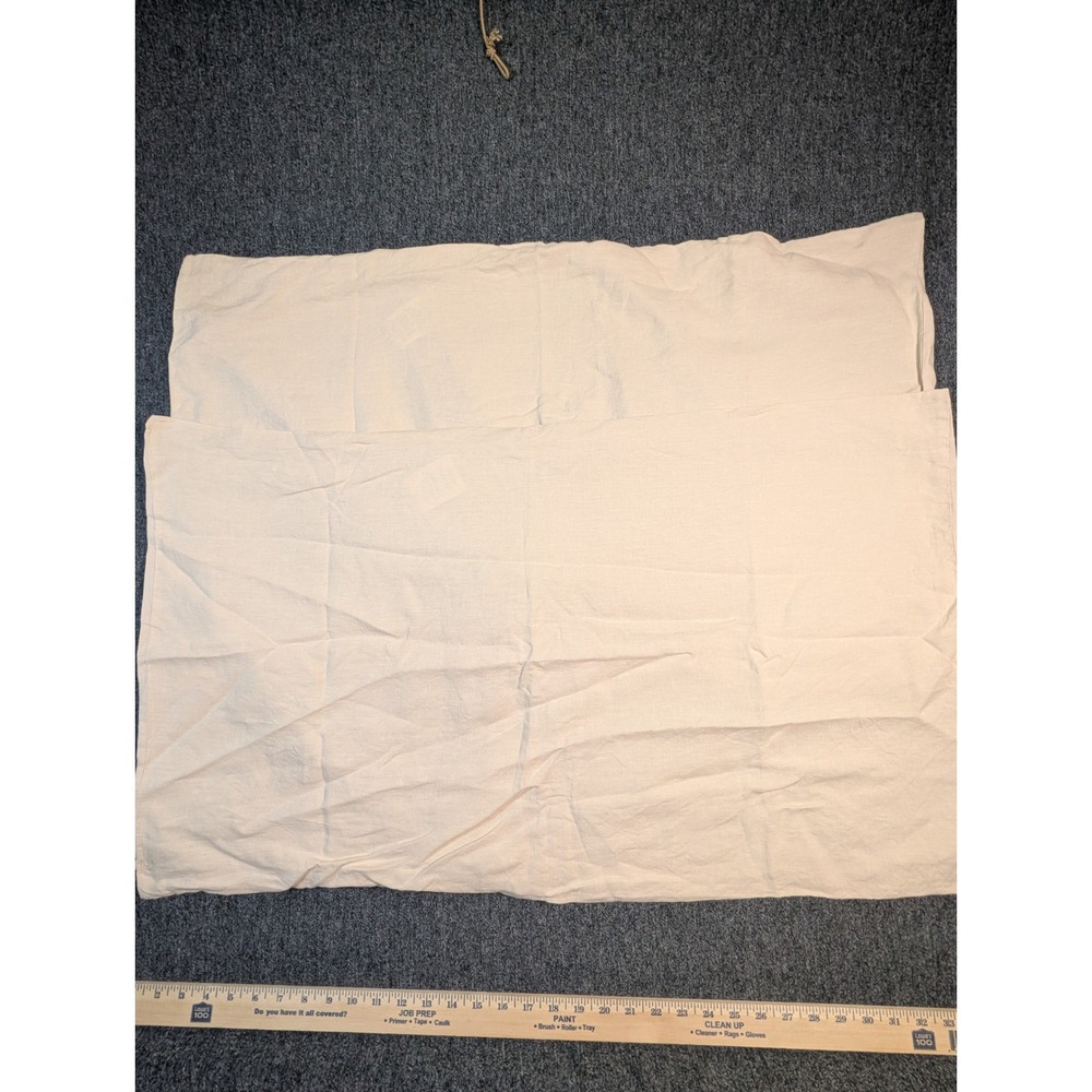 Linen Cotton Queen Pillow Sham Cream Beige Envelope Closure x2